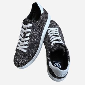 Tory Burch Howell Court Haircalf Spotted Brown and Cream Leather Sneakers Size 9